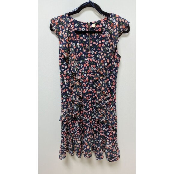 Michael Kors Navy/Pink Floral Ruffled Mini Dress - Picture 1 of 2